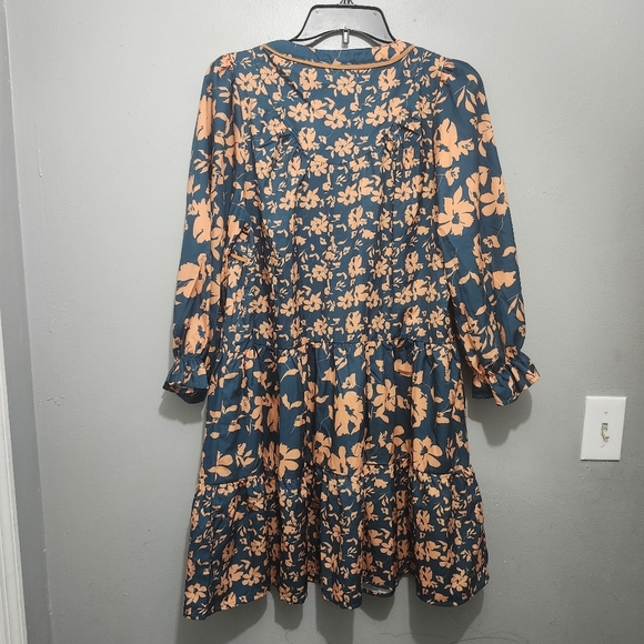 Umgee Women's Floral Mini Dress Size S Green And Orange Long Sleevs - Picture 5 of 7